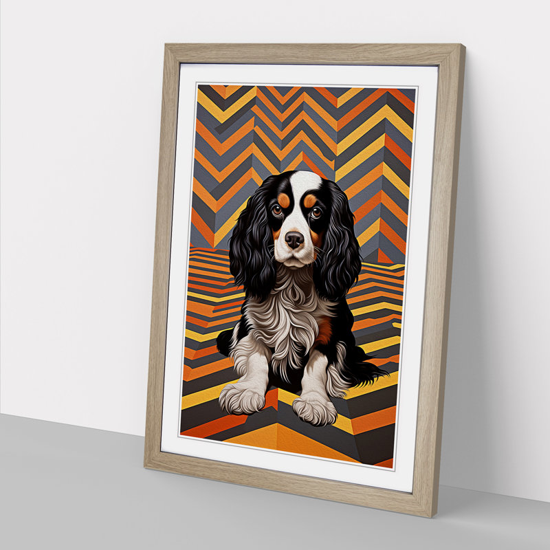Cavalier King Charles Spaniel Op - Single Picture Frame Print on Wood, Oak Framed, 46cm H x 34cm W x 2cm D