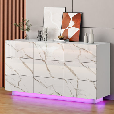 Kimbereley 9 Drawer 55.1" W High Gloss Dresser With Led Light by Hokku Designs