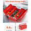Boîte à outils pliante en porte-à-faux à 2 niveaux et 3 plateaux avec poignées doubles 14 po Red | Fournir de l'espace pour l'organisation des outils Trou de serrure Rangement sécuritaire Flip Top Accès rapide Utilisation portable Utilisation confortable