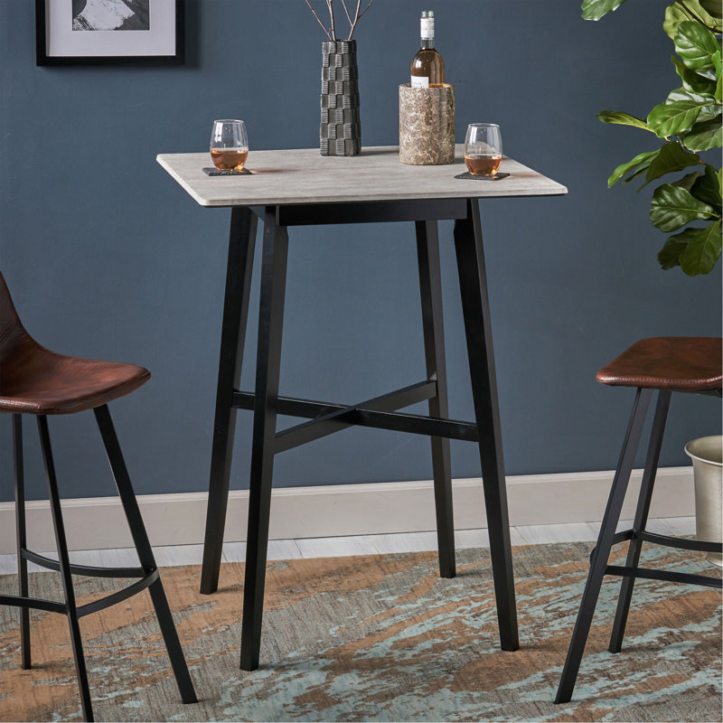Table de salle à manger à hauteur de bar moderne 42 po, pieds en bois d'hévéa et plateau en stratifié, finition grise, noir