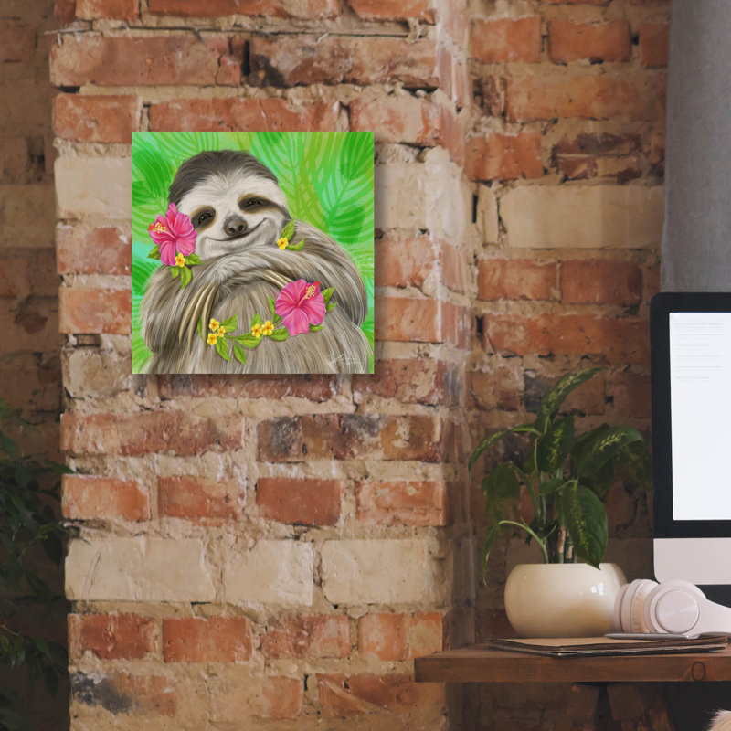 Art mural sur toile Trinx «Sourire paresseux» par Shari Warren, H 12 po x l 12 po x P 0,75 po