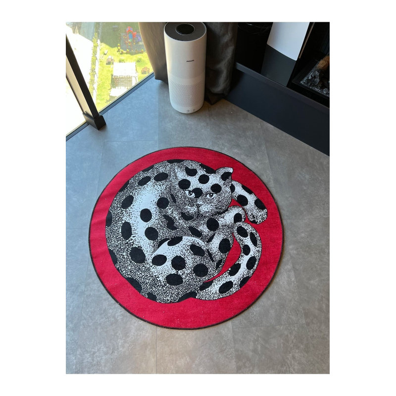 Tapis noir et blanc lavable à la machine Cat, Rectangle 4 pi 11 po x 4 pi 11 po