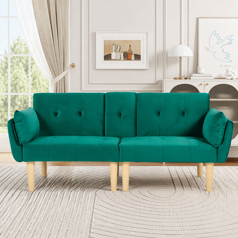 Canapé pliable 2 places en velours, Velours vert