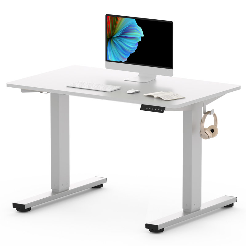 Dojtcho Home Office Adjustable Standing Desk, White/Gray, 46.6" H x 39.4" W x 23.6" D