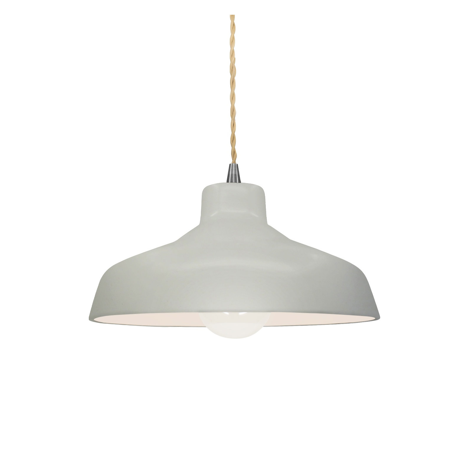 Fallon Ceramic Dimmable Pendant, 5.75" H x 11.5" W x 11.5" D, Matte White, Brushed Nickel