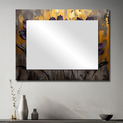 Chanson dorée chardon mauve chantant harmonie II - décoration murale miroir floral - imprimé sur métal