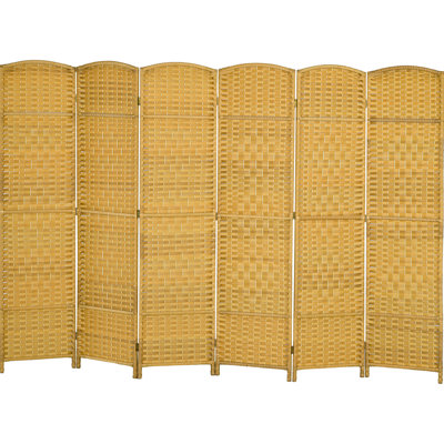 6' Tall Natural Wood Partition - Foldable Hand-Woven For Home Office And Bedroom Wall