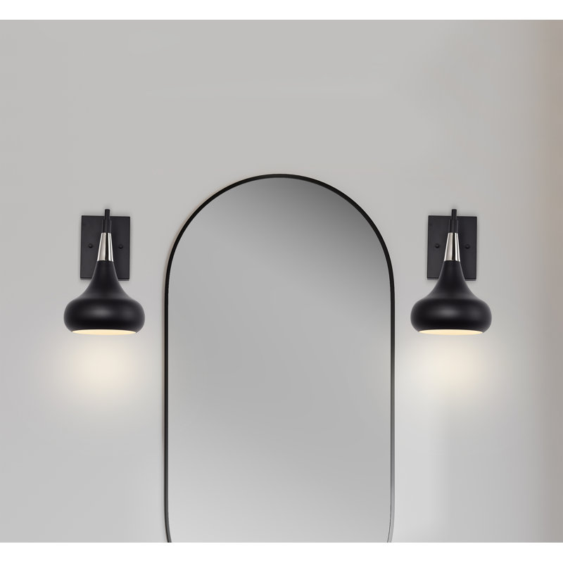 Armed Sconce, Matte Black Exterior / Polished Nickel Collar 