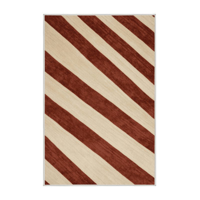 Washable Rust Cream Striped Area Rug