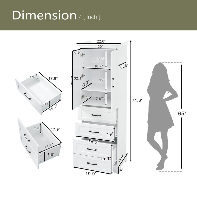 Meuble-lavabo autoportant de 71,6 po avec 2 portes à charnières, 3 tiroirs (dont 1 tiroir profond) et tablettes réglables