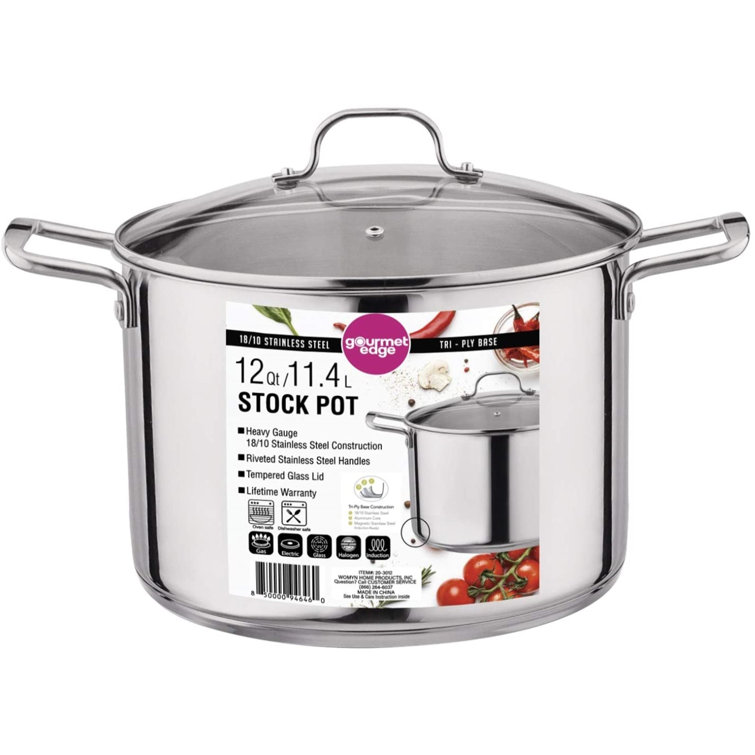 Large Stock Pot-Stainless Steel Pot with Lid-Compatible with Electric, Gas,  Induction or Gas Cooktops-12-Quart Capacity Cookware by Classic Cuisine 
