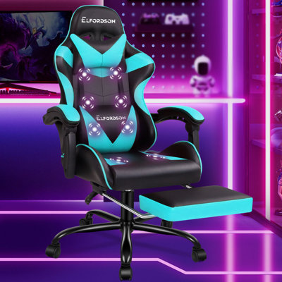 ELFORDSON Adjustable Reclining Swiveling PC & Racing Game Chair with Footrest