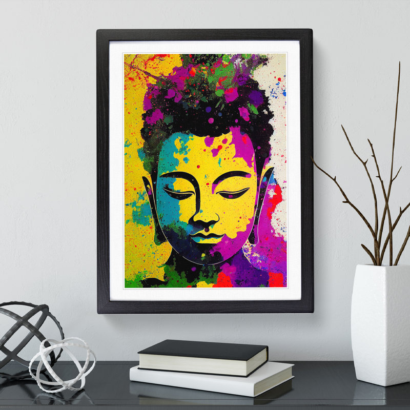 Buddha Splashed No.5 - Wall Art, Black Framed, 48cm H x 36cm W, White