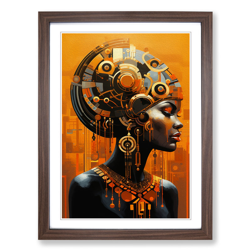 African Woman Futurism Art - Framed Print, Walnut Framed, 46cm H x 34cm W x 2cm D