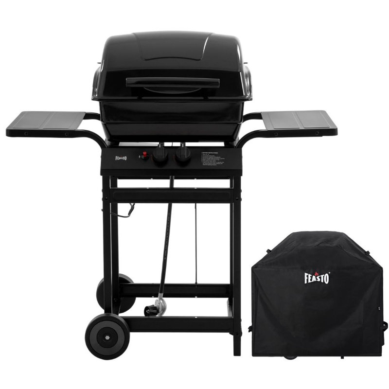 Barbecue au propane à 2 brûleurs avec couvercle Feasto