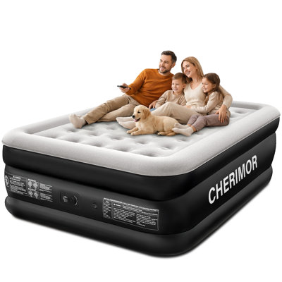 Grand lit de 18 po avec pompe intégrée et capacité de charge de 800 lb - Lit d'invité surélevé 3 minutes avec support en nid d'abeille - Noir