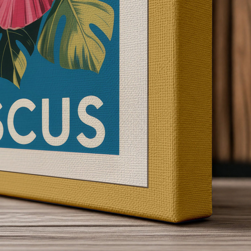Pink Hibiscus Study Botanical 1 Piece Wrapped Canvas Wall Art, 24x16 - 61.0 x 40.6 cm, Ochre Border