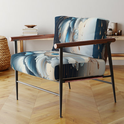 Chaise avec accoudoirs rembourrés en velours Ice Blue Daisy III