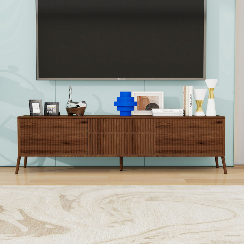 Contemporary TV Stand with Fluted Doors, Rounded Corners, Ample Storage and Cable Management