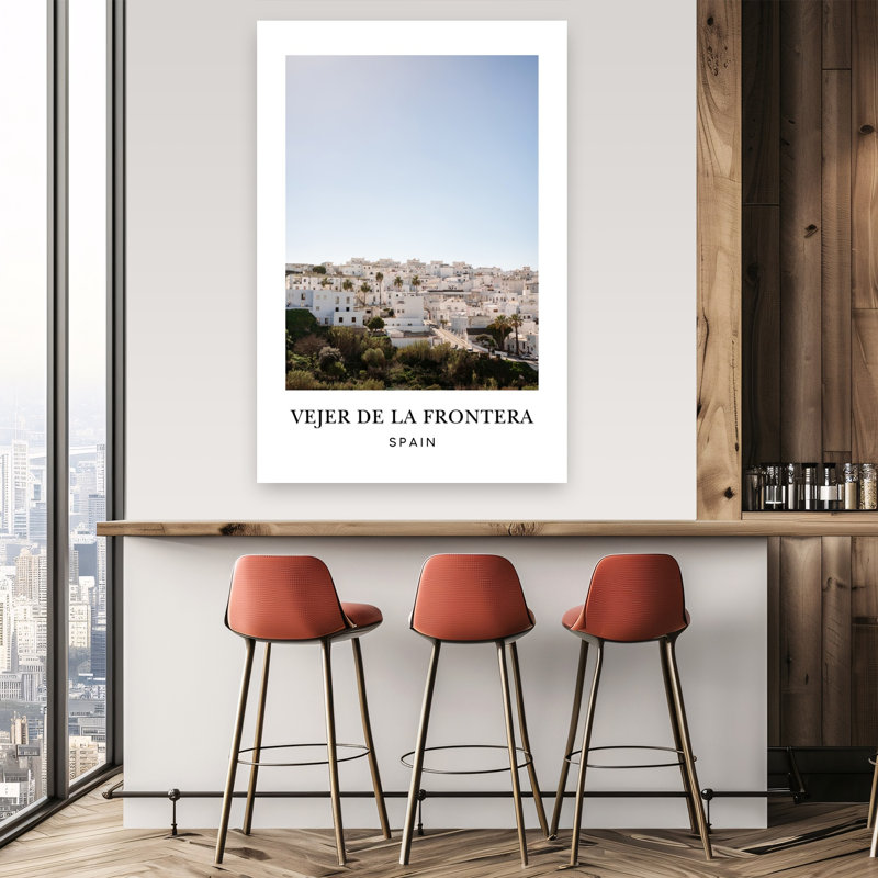 Vejer De La Frontera Spain Travel Poster Traditional Abstract Contemporary Architecture Summer Wall Art Print 1 Piece Wrapped Canvas Wall Art