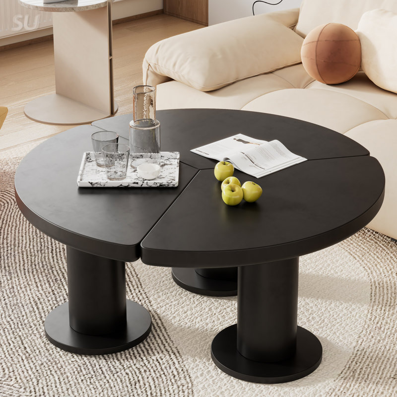 Table basse ronde Assembly 39,4 po à assemblage facile en forme de pétale, table de centre de style crème avec 3 pieds épais, table de bout minimaliste irrégulière