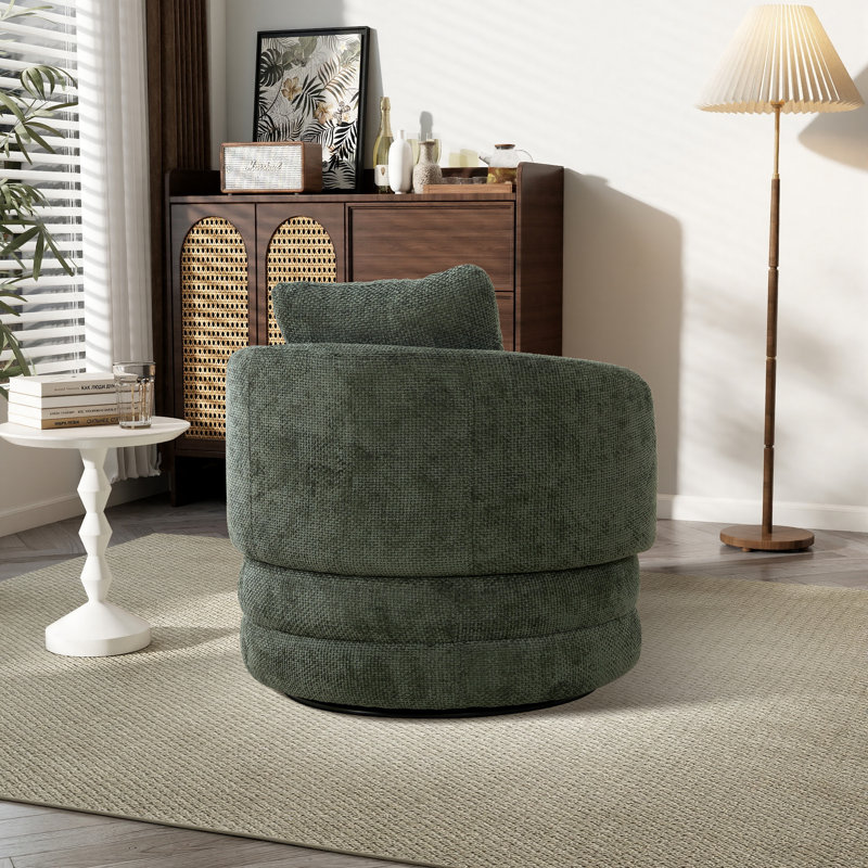 29.9" W 360 Degree Swivel Upholstered Barrel Chair, Green