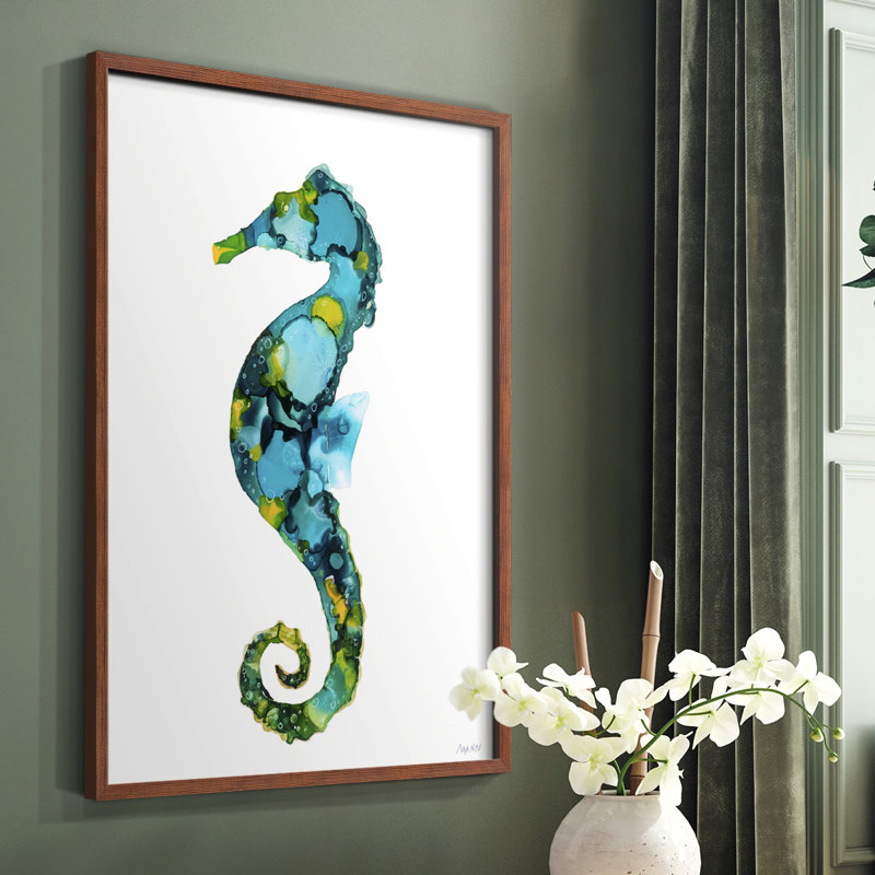 Hippocampe, reproduction encadrée - bois massif, Brun, H 20 po x l 16 po