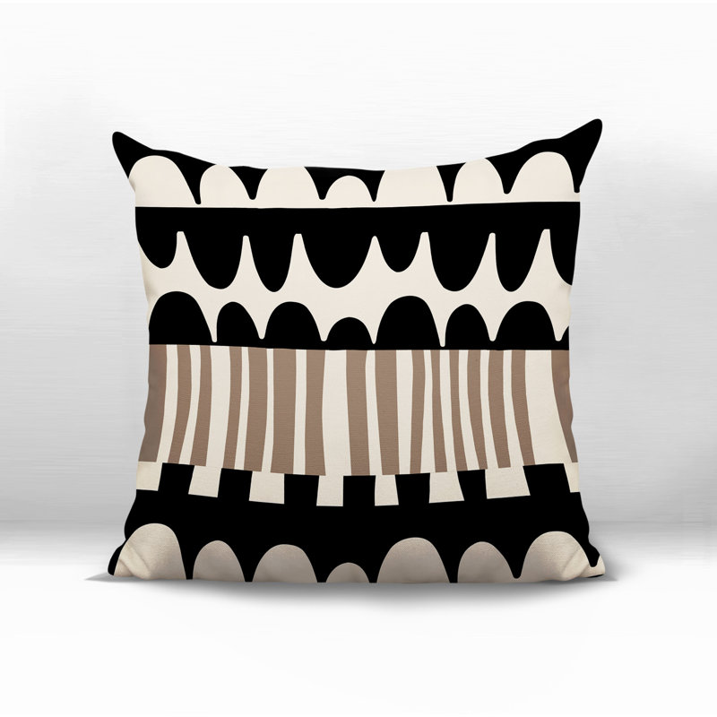Coussin carré intérieur / extérieur Rami, H 19 po x l 19 po, Noir / blanc cassé abstrait