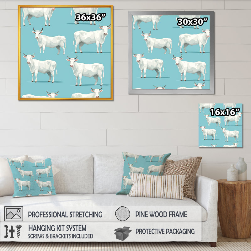 Motif de vache blanche minimaliste II - vache, art mural, Cadre photo noir, H 16 po x l 16 po x P 1 po