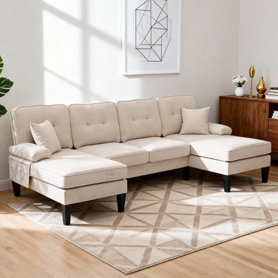 U-shaped Sectional Sofa,sectional Couches With Double Chaise,linen Fabric Couch For Living Room by Latitude Run