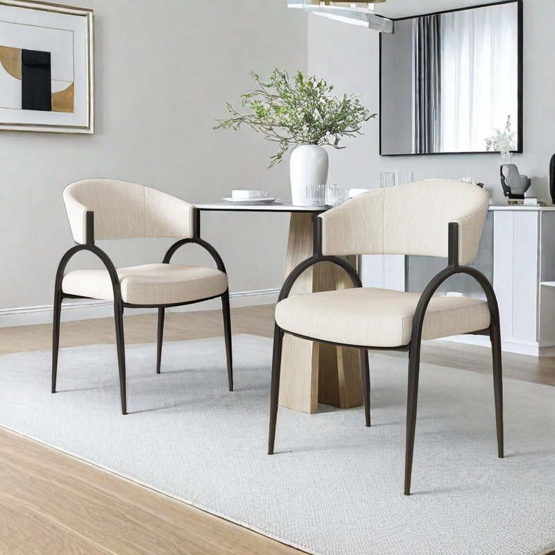 Aadian 19.75'' H Fabric Upholstered Metal Side Chair, Beige