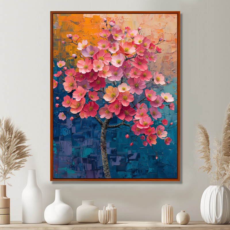  «Cherry Blossom Tree III» - Décoration murale cerisier en fleurs, H 32 po x l 16 po, Black Picture Framed