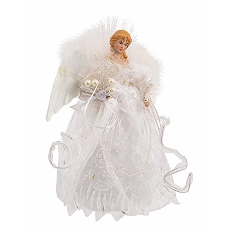 12-Inch White and Silver Fiber Optic Angel Tree Topper with Feather Wings
