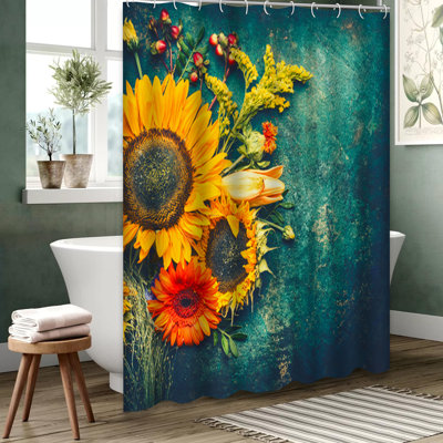 Rustic Sunflowers Autumn Berries Vintage Shower Curtain with 12 Hooks