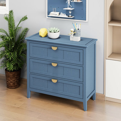 Meuble à 3 tiroirs de style américain. Convient à la chambre, au salon et au bureau. Fabrication artisanale. Charge maximale : 63,5 kg. Couleur : bleu. Profondeur : 81 cm. Largeur : 38,2 cm. Hauteur : 77,2 cm. Poids : 21,4 kg.