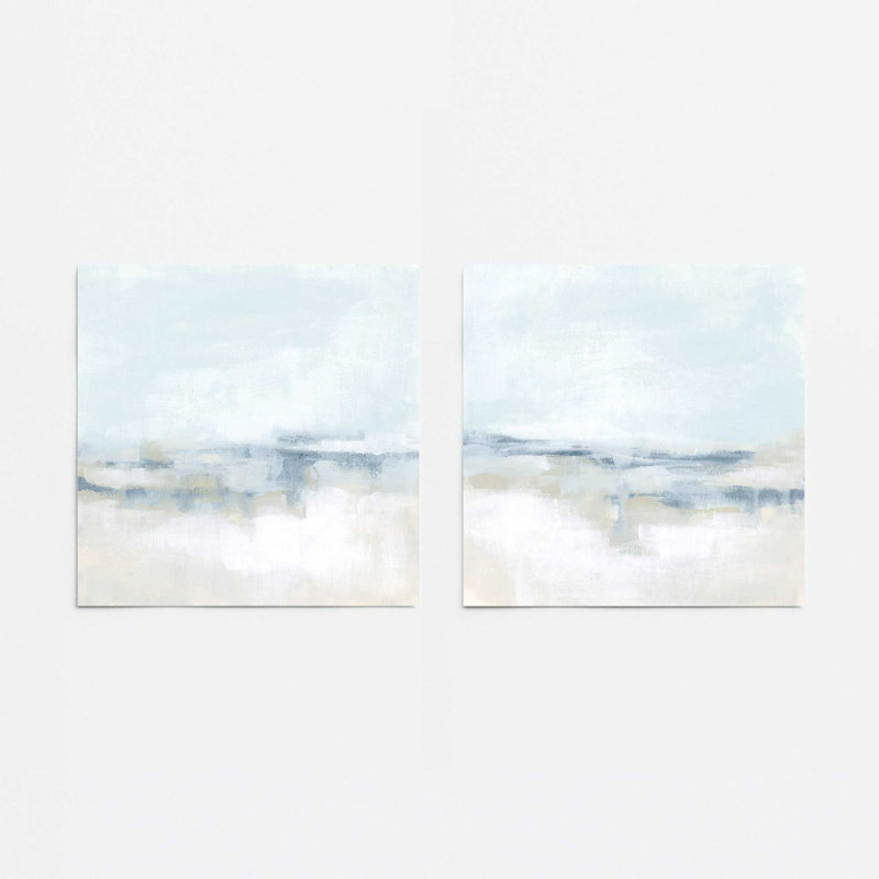 Ensemble de 2 impressions sur toile Cloudy Shoreline Hues, Sans cadre, H 16 po x l 32 po