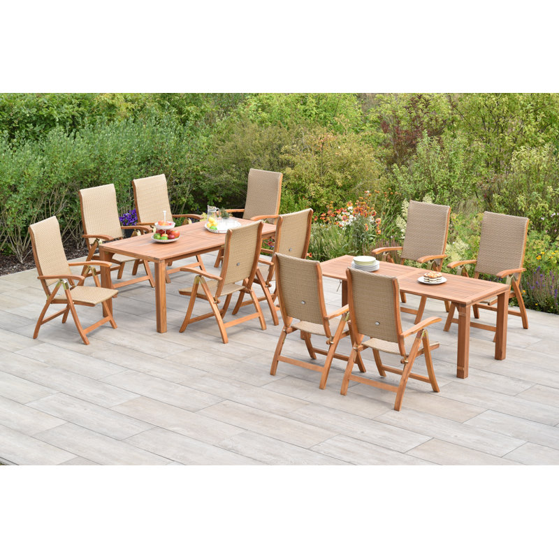 Olesen 10 - Person Acacia Wood Patio Dining Set with Extendable Rectangular Table