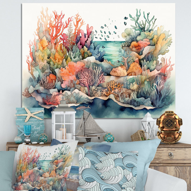 «Vibrant Coral Reef II - Modern Beach», reproduction sur toile encadrée, H 24 po x l 32 po x P 1 po, Toile tendue