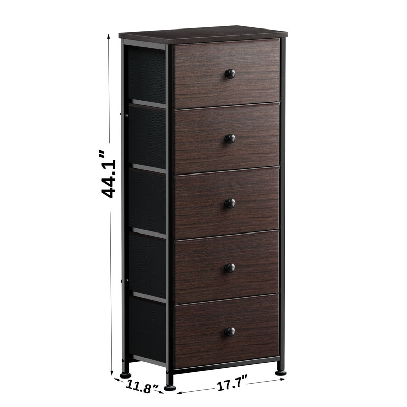Ojaswi 5 Drawer 45.7Cm W Chest, Walnut/Black