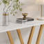 Console moderne 43 po avec plateau en faux marbre, table d'entrée étroite avec structure en métal à pieds en V, table de canapé mince pour le couloir, le salon ou le vestibule, blanc et or