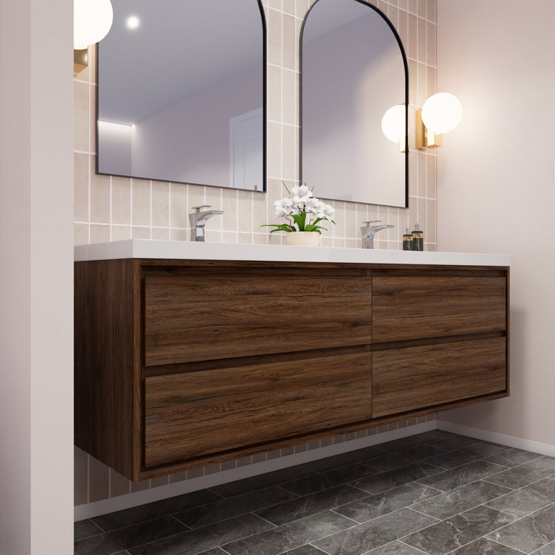 Azden 70.6" Wall-Mounted Double Bathroom Vanity Set, Rosewood