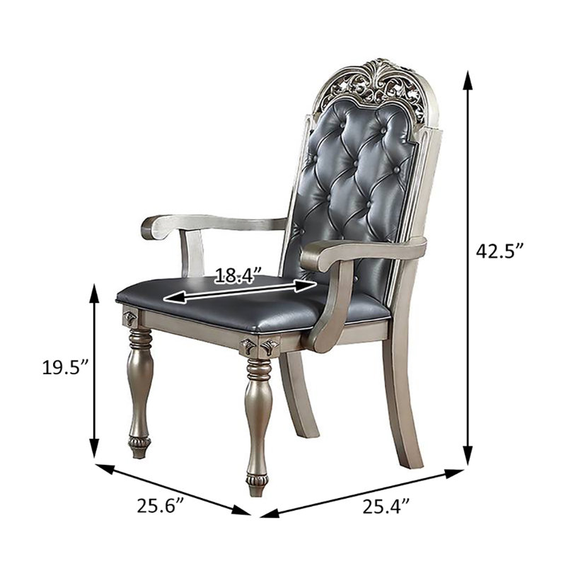 Chaise avec accoudoirs de salle à manger, Gris, Argent argent