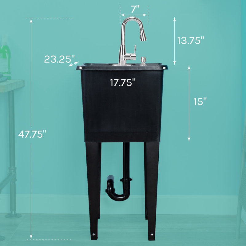 17.75'' L x 23.25'' W Freestanding Laundry Sink with Faucet, Chrome, Black