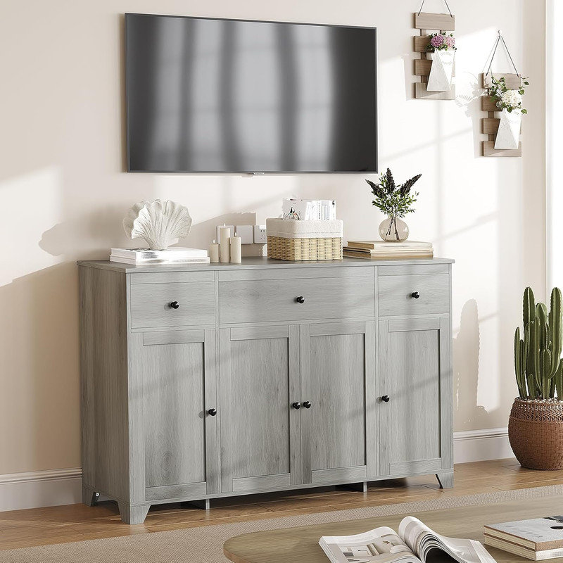 55" Minimalist Buffet Cabinet with Adjustable Shelves & Drawers, Multi-Functional Storage Sideboard for Kitchen/Dining Room