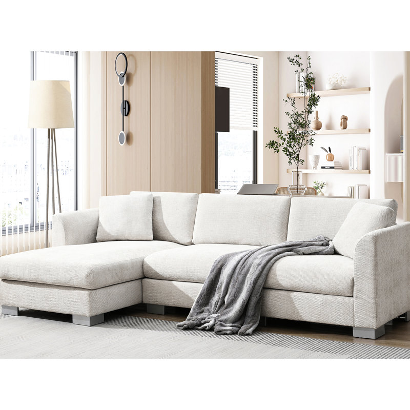 Mobilier modulaire en forme de L, 96 x 56 po, 4 avec housse en chenille, méridienne surdimensionnée, 2 coussins, pour salon, appartement, bureau, structure stable, pieds modernes en aluminium argenté, revêtement en forme de L, 4
