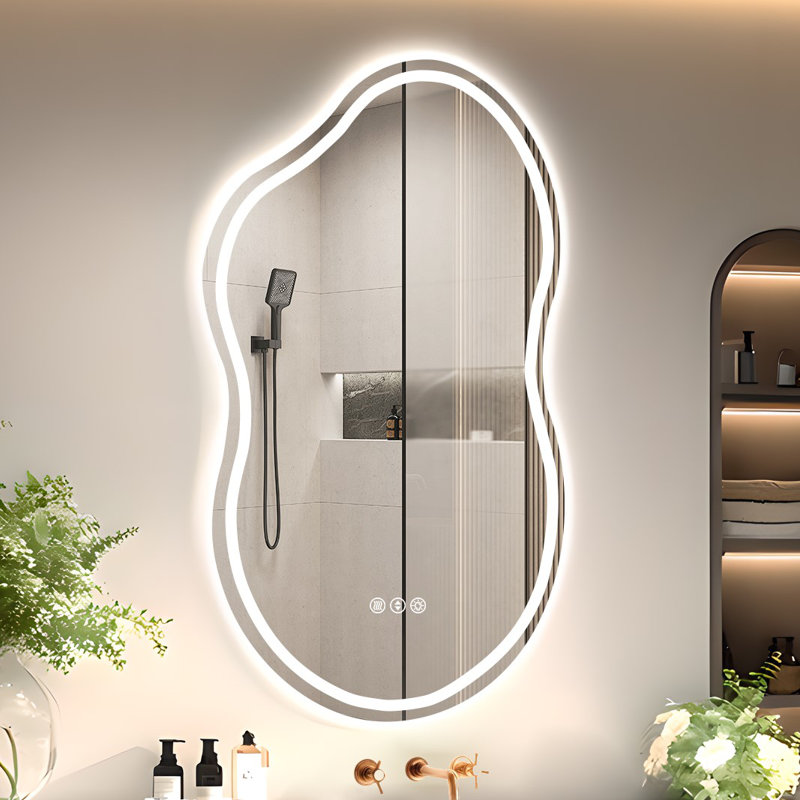 Smart Anti-Fog Cloud Shape LED Bathroom Mirror With Front + Back Lighted Tempered Glass Stepless Dimmable ETL Listed