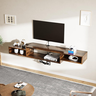 Floating TV Stand, with LED Lights, 59” Floating Entertainment Center with Power Outlet and Storage, Floating TV Shelf Media Console Cabinet for Gaming Box Audio Video