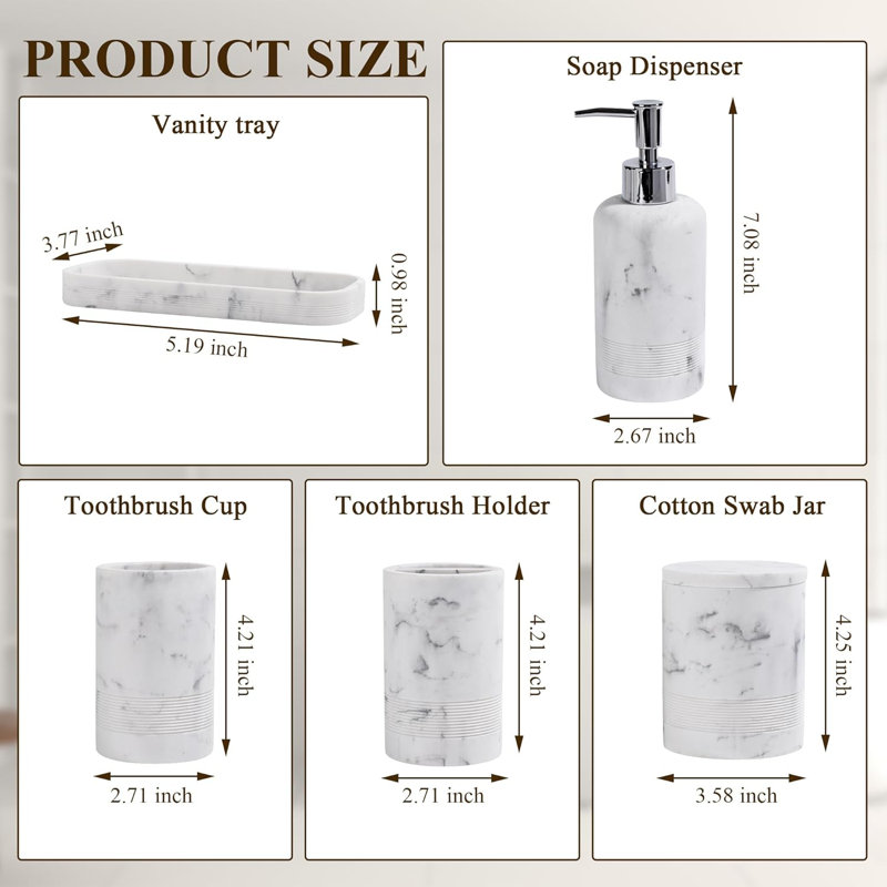 6-piece Marble White Bathroom Accessories Set