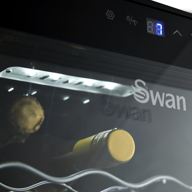 Swan 34 Bottle Glass Fronted Wine Cooler with Reversible Door, LED Display, 80L Capacity