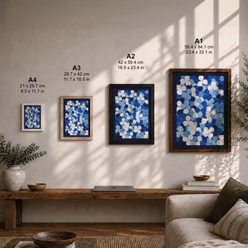 Blue Depths Minimalist - Framed Print, A4 - 29.7 x 21.0 cm, Oak